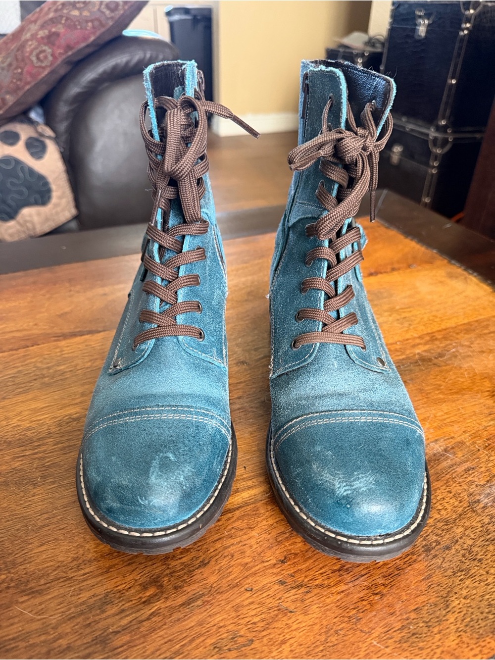 Taos Teal distressed leather ankle boots size 40 EU EUC - Picture 4 of 13